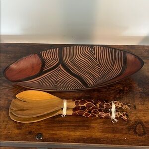 Authentic African wooden bowl and spoon set never used vintage